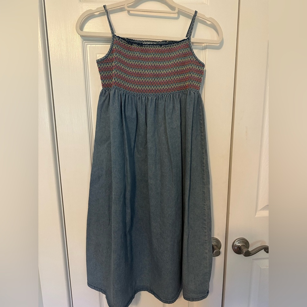 Hanna Andersson Multi Color Smocked Bodice Denim Sundress sz 140